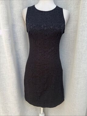 Y2K Park Avenue black sleeveless, round-neck mini stretch brocade dress